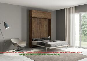 Letto a scomparsa Kentaro Una Piazza e Mezza con Pensile Vasistas Chiuso Occupa solo 39 cm di profondit�, Dimensioni chiuso 133,6x39,2xh250,5 cm struttura in legno colore Noce