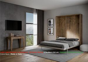 Letto a scomparsa Kentaro matrimoniale c Chiuso Occupa solo 39 cm di profondit�, Dimensioni chiuso 174x39xh210 cm struttura in legno colore Noce