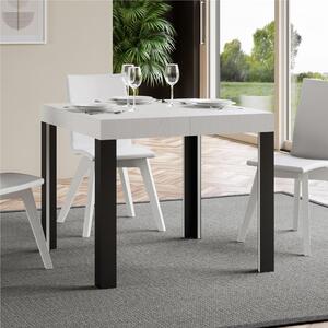 Tavolo Allungabile quadrato LINEA design Moderno Dimensioni 90x90xh77 cm estensibile fino a 246 cm piano in Legno di Frassino , Bianco Antracite