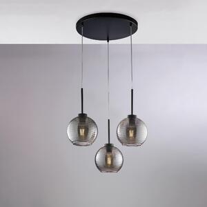 Sospensione Ankara H.41 - MAX 141 - �47 cm, Grigio Specchiato, Ferro Laccato Nero con Diffusori in Vetro Soffiato - 3 X E27 - 55 Watt Max