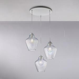 Sospensione Maya �47xH35-135 cm, Trasparente, Ferro Laccato e Vetro Soffiato, 3 Luci E27 - 55W Max