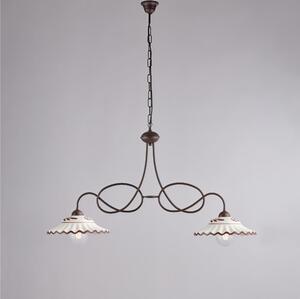 Lampadario in ferro laccato nero e decorazione effetto ruggine A 2 luci MOD BISTOT Dimensioni 98x30xh 55 cm allungabile fino a 96 diffusori in vetro o bianchi