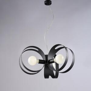 Sospensione Peter �48xH30 - MAX 130 cm, Nero, in Ferro Laccato con Fasce Tagliate a Laser, 3 Luci E27 - 55 Watt Max