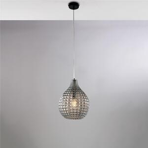 Sospensione in ferro laccato bianco e montatura cromo A 1 luci MOD DIAMANTE Dimensioni 21xh 32 cm allungabile fino a 132 diffusori in vetro Grigio Specchiato
