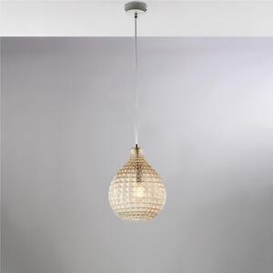 Sospensione in ferro laccato bianco e montatura cromo A 1 luci MOD DIAMANTE Dimensioni 21xh 32 cm allungabile fino a 132 diffusori in vetro Ambra