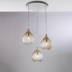 Sospensione Diamante �45xH32-132 cm, Ambra, in Ferro Laccato Bianco e Cromo, 3 X E27 - 55 Watt Max