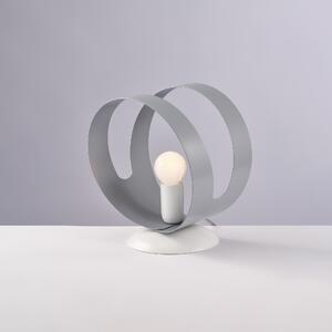 Lumetto Peter in Ferro Laccato Bianco con Fascia Laser Grigio 19xH22 cm, 1 Luce E14 - 42 Watt Max, Colore Bianco Grigio