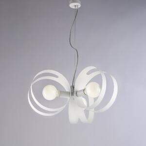 Sospensione Peter �48xH30-130 cm, Bianco, Ferro Laccato con Fasce Tagliate a Laser, 3 Luci E27 - 55 Watt Max