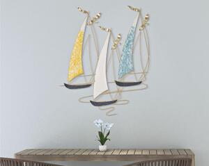 Pannello decorativo 3D da parete in metallo Dimensioni 78,7x3,8x97,8 cm composto da barche a vela e gabbiani in mare