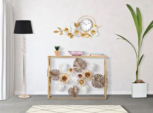 Orologio da Parete I n Ferro modello FLOW 92,5x8x45,5 cm in ferro colore oro design 3 D fiori e Fioglie