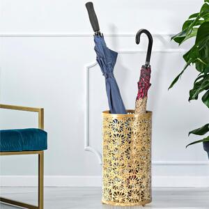 Portaombrelli Rotondo In metallo Dorato FIORI GLAM Dimensioni � 24X42 cm peso 1,00kg, decori Fiori colore oro