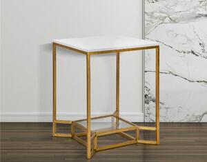 Tavolo da caff� quadrato con struttura in metallo dorato, DOUBLE MARBLE Dimensioni 47x47xh 60 cm, piano in marmo bianco
