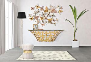 Consolle semicircolare da parete in metallo dorato con piano in vetro BUTTERFLIES Dimensioni 120x41x h 37,2 cm - Peso 9,0 kg Vetro temperato a specchio telaio oro