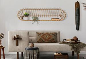 Mensola, Libreria da parete in Rattan ripiano avorio PANAMA 162x28x43,5 cm completa con appendiabiti