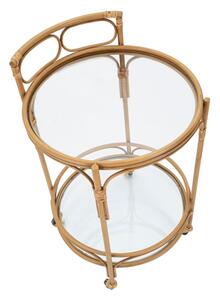 Carrello Portavivande in Rattan e Metallo Rotondo PANAMA 2 ripiani Dimensioni � 51x74 cm Struttura avorio con portabottiglie