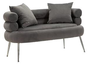 Sofa Divano due posti con gambe Argentate da assemblare, rivestito in velluto trapuntatoSILVERY PLUS Dimensioni 133x68xh69 cm con 2 cuscini colore Grigio