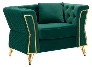 Poltrona verde con gambe dorate rivestito in velluto Trapuntato EMY MUSTARD Dimensioni 104x83xh 76 cm colore Verde