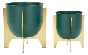 Portavasi in metallo con BASE Dorata in METALLO Dimensioni � 24,5x h 26-19x h 21cm portavasi e piedistallo in metallo verde