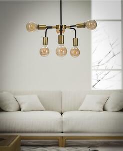 Lampadario con 6 punti luce in metallo nero e dorato.DARKY, Dimensioni � 37x81 cm sfere in vetro bianco telaio oro nero