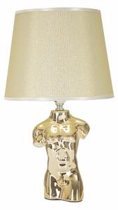 Lampada da comodino in ceramica dorata forma di busto di uomo Dimensioni � 30x h 47,5 cm in ceramica bianca paralume in tessuto beige