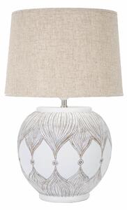 Lampada da tavolo in resina Rotonda Dimensioni � 38x h 59,5 cm in ceramica bianca design decorazioni lineari foglie
