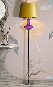 Lampada da terra con base viola in vetro diametro 40xh 167 cm paralume in velluto dorato
