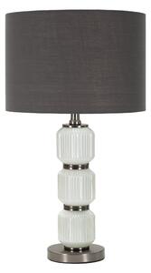 Lampada da Tavolo base in vetro Bianco e paralume in velluto Grigio32x32x h 57 cm Lampada E-27 Attacco con filo FILO colore grigio