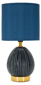 Lampada da comodino elegante con base blu e decorazioni in rilievo irregolari FLAVI BLUE Dimensioni � 15x h 30,5 cm Lampada E-27 Attacco con filo FILO paralume colore blu