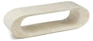 Tavolino Porta TV Tito, Linea Stone Decor E5, 130x35x35h cm, Finitura Beige, Base in Pietra Fossile White Agata, Struttura Interna in Compensato Marino