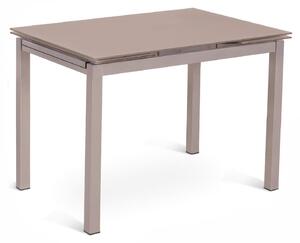 Tavolo Allungabile Baud Kitchen & Living 80x130 200xH75 cm, Colore Cappuccino, Top e Allunghe in Vetro Temperato, Gambe in Metallo
