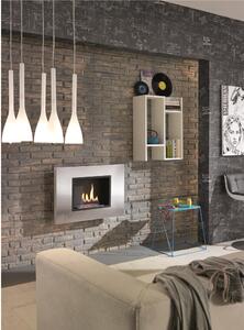 Biocamino da Parete WINTER J. struttura in Acciaio Satinato 90x26xh 50 cm - peso 12kg Riscalda 20 MQ Potenza 2 Kw/h colore Grigio cromo