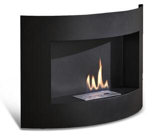 Biocamino da Parete REDONDA struttura in metallo verniciato e vetro temperato 63x15,5xh 45 cm - peso 12,5kg Riscalda 20 MQ Potenza 2 Kw/h colore nero