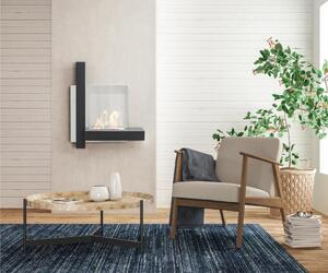 Biocamino da Parete CHASSIS struttura in metallo verniciato e vetro temperato 72x262xh 63 cm - peso 10kg Riscalda 20 MQ Potenza 2 Kw/h colore nero
