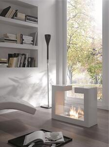 Biocamino da terra di design TETE A TETE struttura in metallo verniciato e vetro temperato 78x25xh 58 cm - peso 23kg Riscalda 20 MQ Potenza 2 Kw/h colore bianco