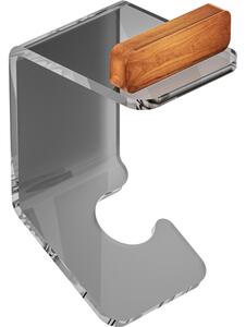 Appendino, porta Accappatoi e Asciugamani in plexiglass e Teak fissaggio con adesivo ad alta tenuta 3M BRIGHT Dimensioni 9x8,5x h 8,5 cm stile moderno Grigio Fum�