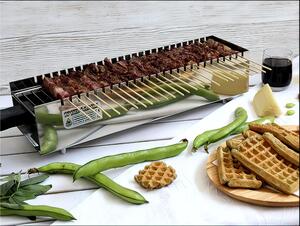 Bistecchiera Cuocispiedini in acciaio inox Dimensioni 50x14xh10 cm 1800 Watt 3 kg Cuoce 26 Arrosticini per i tuoi gustosi arrosti e arrosticini, spiedini, verdure e pesce grigliati