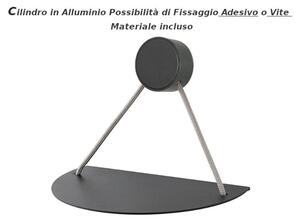 Mensola da Muro singola in Alluminio con cilindro in legno Nero Fissaggio anche biadesivo Dimensioni 22x14x h 36 cm Linea RING Bianco opaco RAL 9016