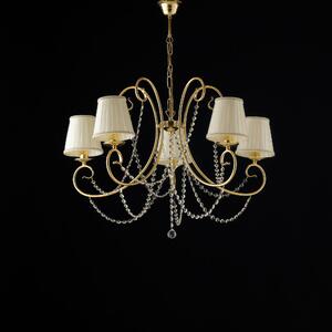 Lampadario Magda in Ferro Dorato 5 Luci con Paralumi �72xH55-115 cm, Oro Lucido, Illuminazione 5xE14 - 42 Watt Max