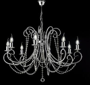 Lampadario Magda in Ferro Cromato, Cromo Lucido, 8 Luci E14 - 42 Watt Max, dimensioni H58 - MAX 118 - �74 cm