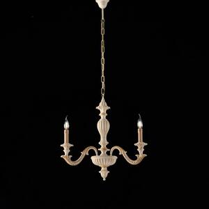 Lampadario Leonardo in Legno Avorio e Foglia Oro, 57xMAX 117x�43 cm, 3xE14 - 42 Watt Max, Colore Avorio Foglia Oro