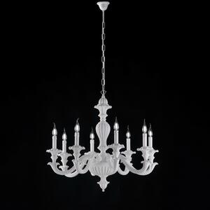 Lampadario Shabby Leonardo �80xH70-130 cm, Bianco Shabby, Legno, 8xE14 - 42 Watt Max