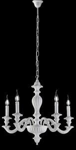 Lampadario Leonardo in Legno Bianco Shabby, 5 luci, 57x117x�53 cm, 5xE14 - 42 Watt Max, Colore Bianco Shabby