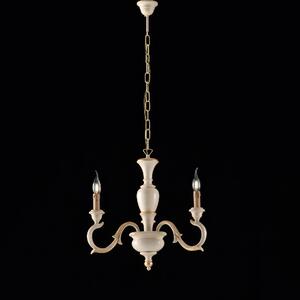 Lampadario Fiorenza in Legno Avorio e Foglia Oro, H50 - MAX 110 - �43 cm, 3xE14 - 42 Watt Max, Colore Avorio Foglia Oro