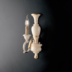 Applique Fiorenza in legno avorio e foglia oro, 12x21xH40 cm, 1xE14 - 42 Watt Max, colore Avorio Foglia oro