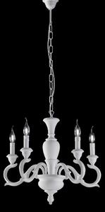 Lampadario Fiorenza 50x50xh110 cm, Bianco Shabby, Legno, 5xE14 - 42 Watt Max