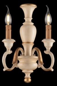 Applique Fiorenza in Legno Avorio e Foglia Oro, 40x18x16 cm, 2xE14 - 42 Watt Max, Colore Avorio Foglia Oro