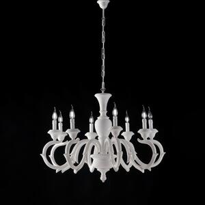 Lampadario Fiorenza in Legno Bianco Shabby, 65xMAX 125x�93 cm, 8xE14 - 42 Watt Max, Colore Bianco Shabby