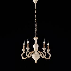 Lampadario Fiorenza in Legno Avorio e Foglia Oro, �50xH50-110 cm, 5xE14 - 42 Watt Max, Colore Avorio Foglia Oro
