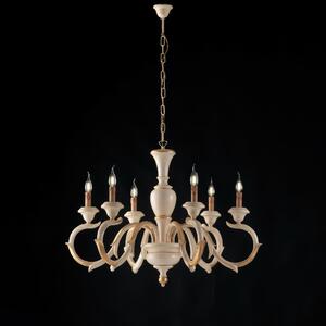 Lampadario Fiorenza in Legno Avorio e Foglia Oro, H.65 - MAX 125 - �91 cm, 6xE14 - 42 Watt Max, Colore Avorio Foglia Oro