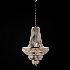 Lampadario Mozart in Ferro e Ottone Dorato con Strass, 95xMAX 155 x �65 cm, Oro Lucido, 10xE14 - 42 Watt Max